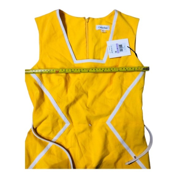 Calvin klein yellow white color block square neck belted sheath dress size 6 new - Picture 15 of 16